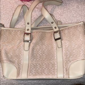 Large coach bag in white leather and canvas